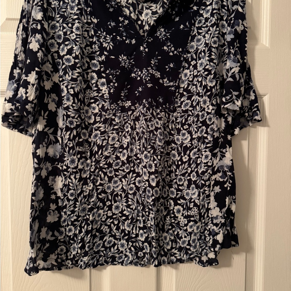 J. Jill Navy and White Floral Blouse